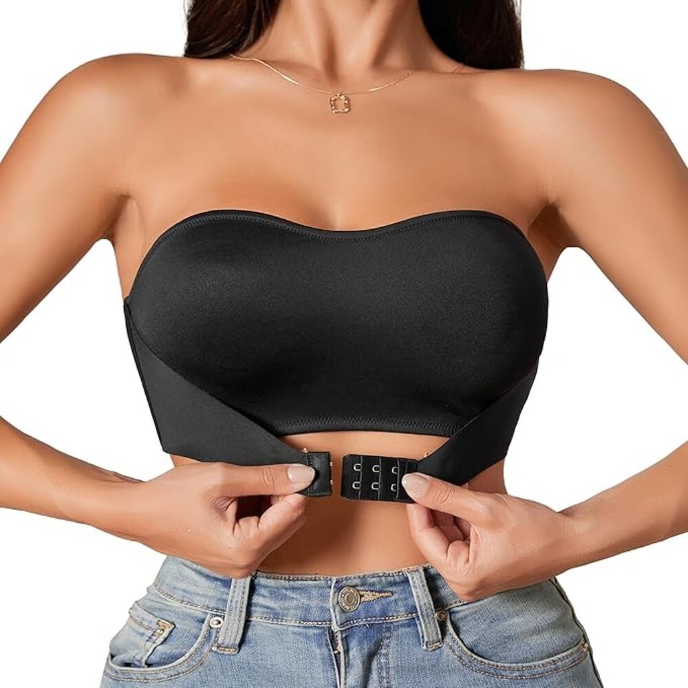 Black Strapless Bandeau Wireless Push-up Bra
